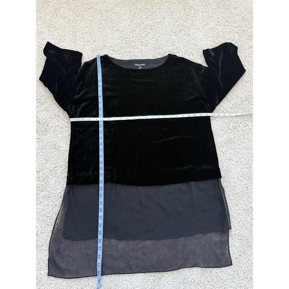 Eileen Fisher Bateau Neck Velvet BLACK Tunic Top Sheer Silk Hem Women’s S/P - Picture 7 of 8